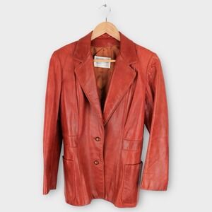 Vintage Peter Caruso Leather Blazer Jacket Women's Size 10 Rust Red USA Made